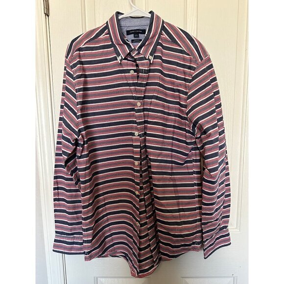 TOMMY HILFILGER Other - TOMMY HILFILGER Red White & Blue Striped Button Up Shirt Size Large Classic Fit